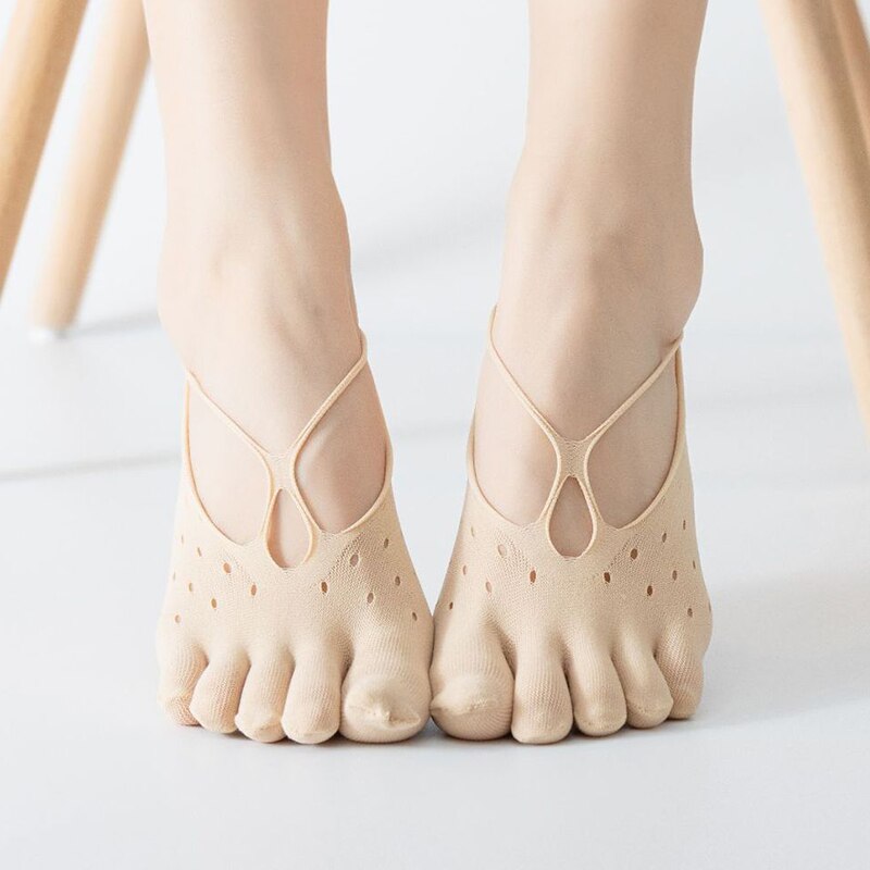 Ortopedyczne skarpety uciskowe damskie skarpetki z palcami bardzo niskie cięcie wkładka z żelem Tab oddychające YS-BUY: b nude 1pcs