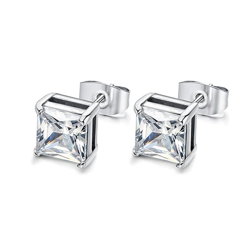 6 Pairs Stainless Steel CZ Stud Earrings for Women Mens Huggie Hoop Earrings Ear Piercing Silver: Style A 1Pair