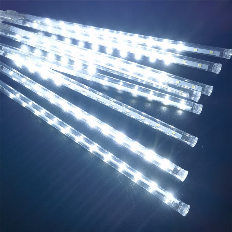 8 Tubes LED Meteor Shower Strip Light Outdoor Waterproof Fairy Lights for Garden Street Garlands Christmas Decorations: White / 50cm US Plug 110V