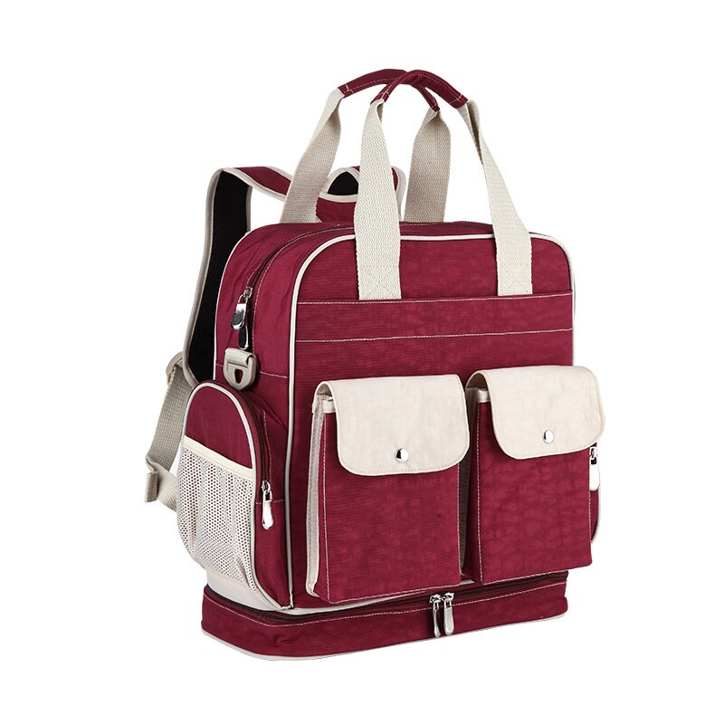 Insular Baby Luierzakken Nylon Baby Luier Tas Grote Capaciteit Mummie Wandelwagen Zakje Rugzak Multi-Functionele Baby Verpleging Tassen: Burgundy