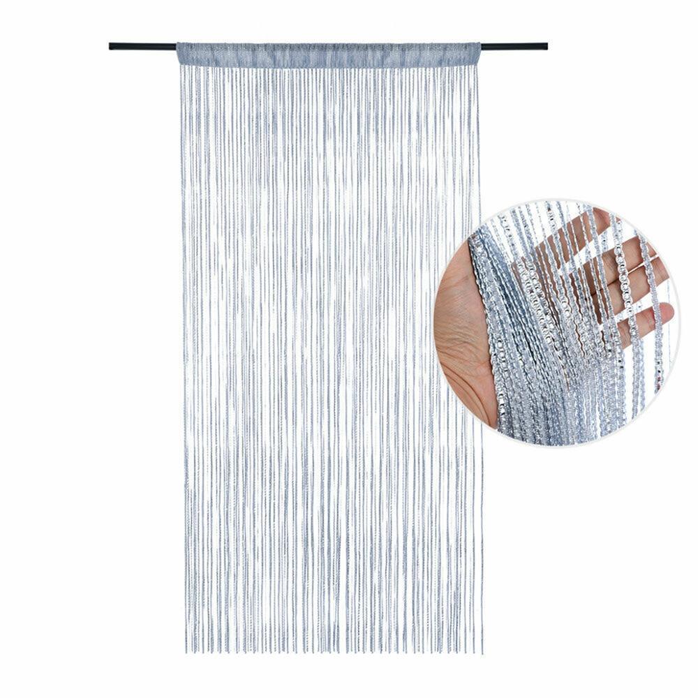 100 x 200cm hængende perlegardin snor dør vinduesgardiner kvast fluenet panel til køkken stue: Hvid