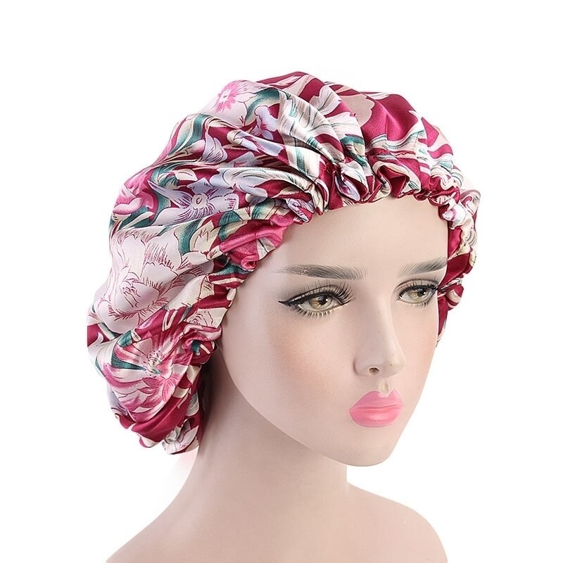 Elastische Band Motorhaube Frauen Doppel Schicht Seidige Durag Headwrap Haar Band Welle Nacht Kappen Blumen Salon Hütte Turban Haar Schmuck