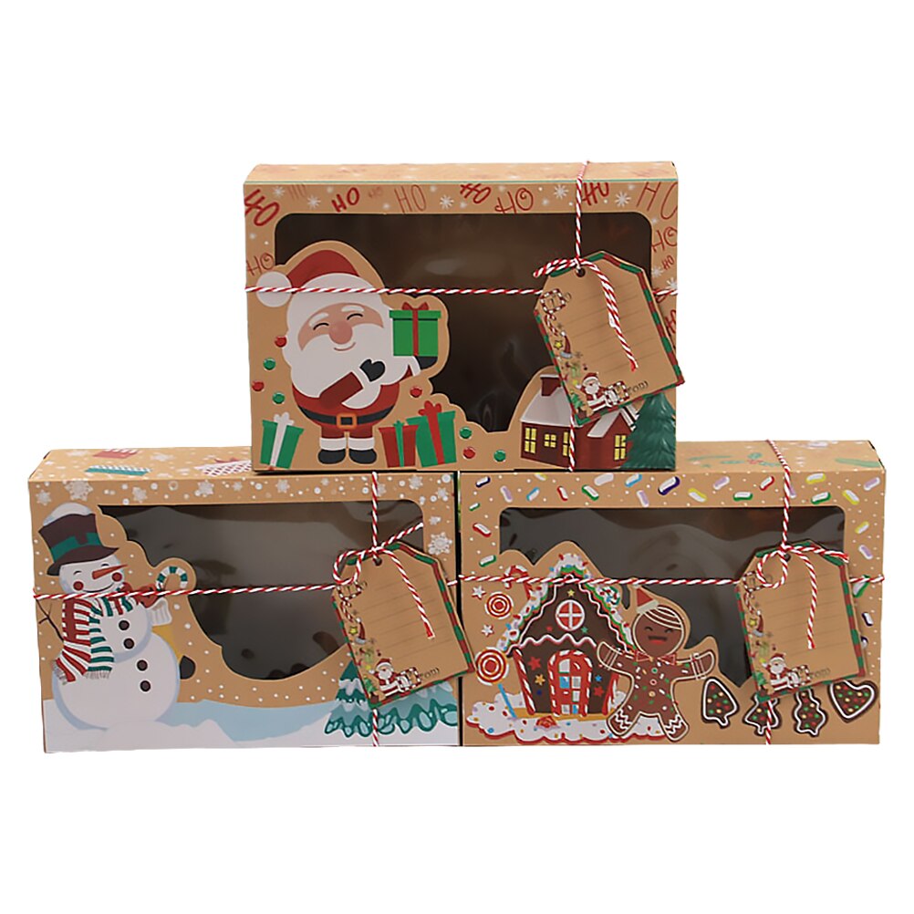 Scatole di carta Kraft da 6 pezzi scatole di immagazzinaggio di caramelle di natale scatole di biscotti per finestre in PVC: 3Pcs