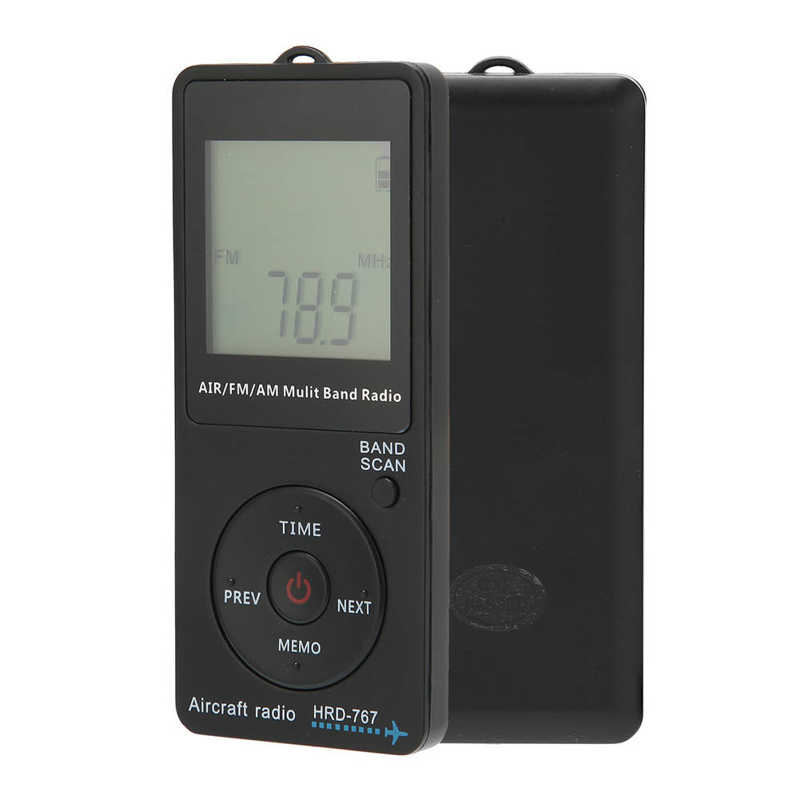 HRD-767 Portable Radio Aircraft Multi-Band Aircraft Band Radio Receiver FM/AM/AIR Radio with Earphone LCD 120 radio stations