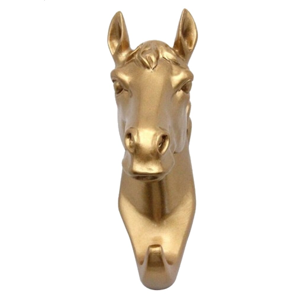 Resina animal cabeça gancho gancho titular rack de montagem na parede decoração para casa ouro: Horsehead