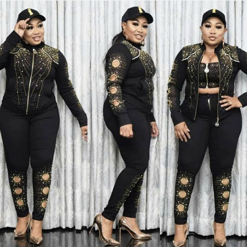 3 Piece Set Africa Clothes African Dashiki Dashiki Suit Top And Trousers Super Elastic Party Plus Size For Lady: black / XXL