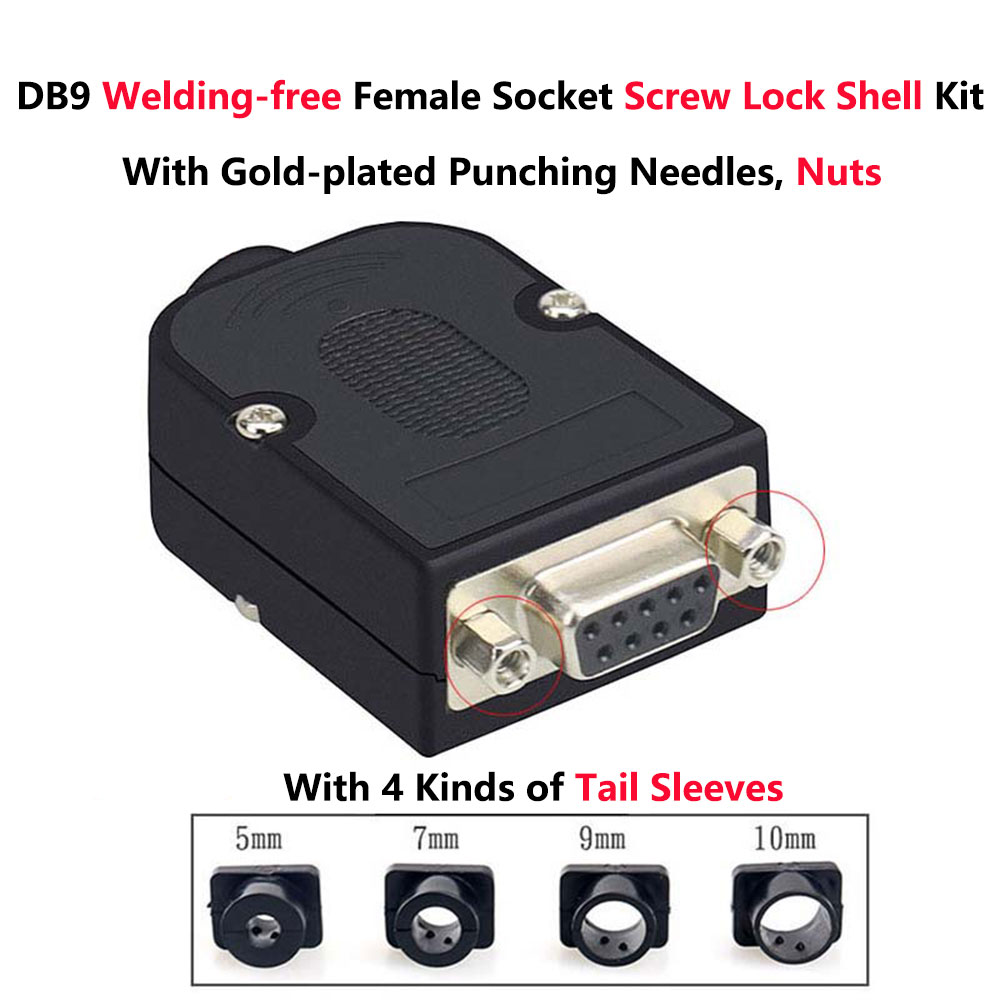 DB9 Welding-free Male Plug Female Socket Screw Lock Shell Kit RS232 9 Pin Serial Port Connector 485 422 Interface D-Sub9 Adapter: Female Punching Nuts
