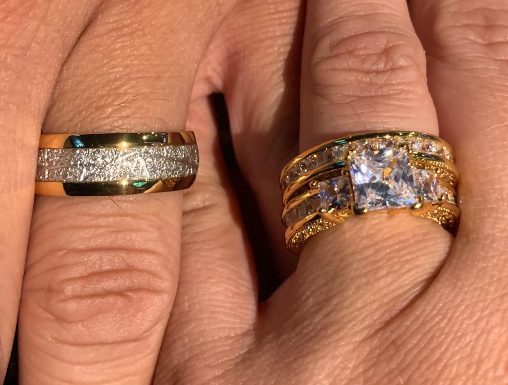 Anillos de pareja de , anillo de boda Vintage de acero inoxidable para hombres, conjunto de anillos de circón de corte cuadrado , de joyería de compromiso nupcial