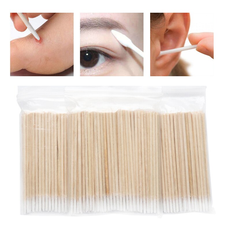 Doble cabeza algodón de maquillaje brotes hisopos para nariz y orejas herramienta de limpieza desechables hisopo de algodón sin pelusa Micro cepillos madera bastoncillos de algodón