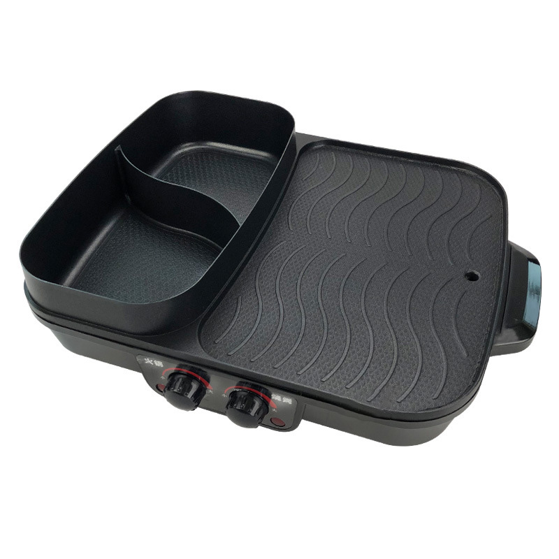 Olla eléctrica multifunción de doble Control para asar una maceta para el hogar olla eléctrica para barbacoa antiadherente