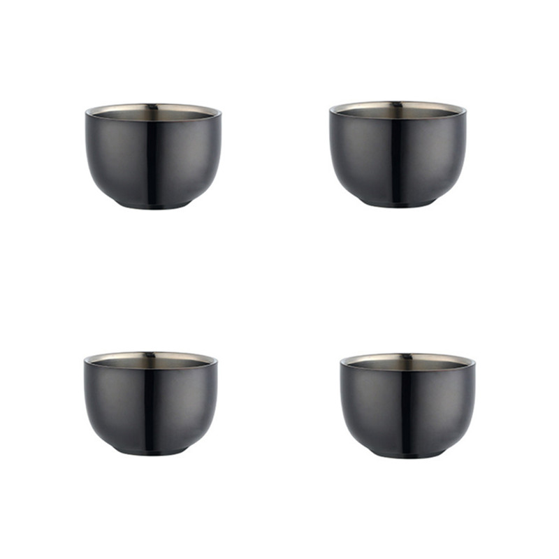Ensemble de tasses à thé en acier inoxydable, 4/8 pièces, avec plateau et support amovible, tasse en or Double couche Anti-brûlure, service à thé: Black 4pcs