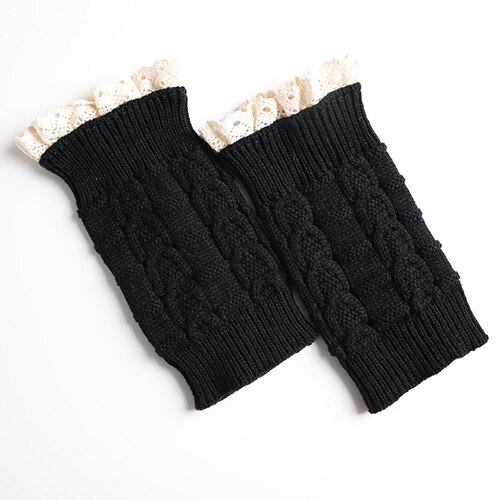 10 couleurs dentelle bottes chaussettes jambières pour les femmes tricot bottes poignets hiver court bottes couvre bottes chaudes guêtres: Black