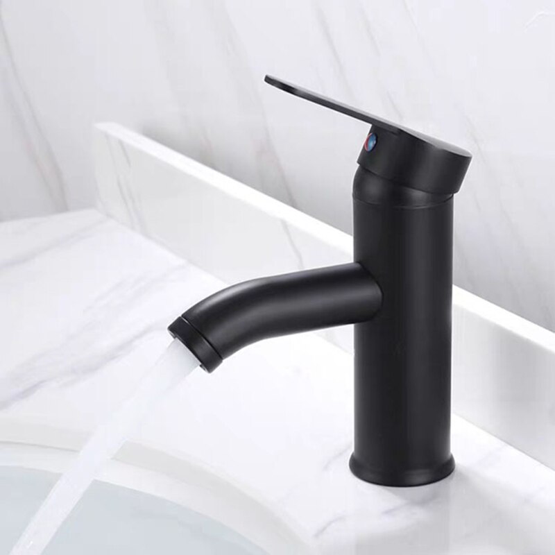 Basin Basin Deck Mounted Sink Cold Water Bathroom Faucet Mixer Taps Stainless Steel Matte Black Lavatory Sink Tap Tools: 1