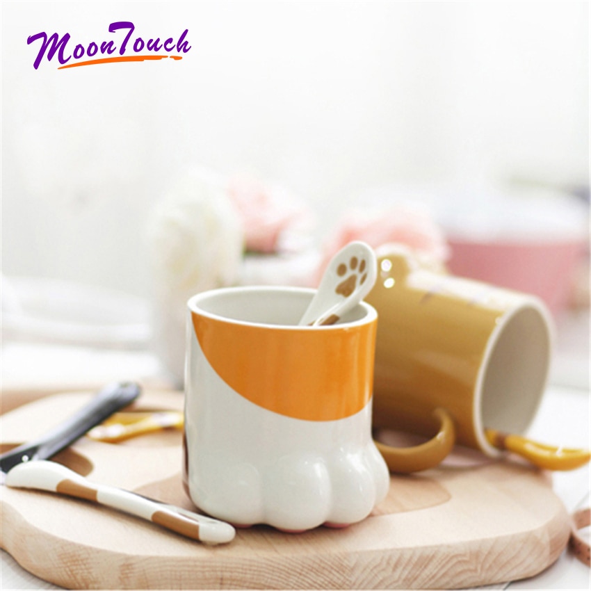 Coffee Mug Ceramic Cat Paw Ceramic Drinking Cup with Lid Milk Mugs Breakfast Oatmeal Cup Cartoon C Cup Caneca