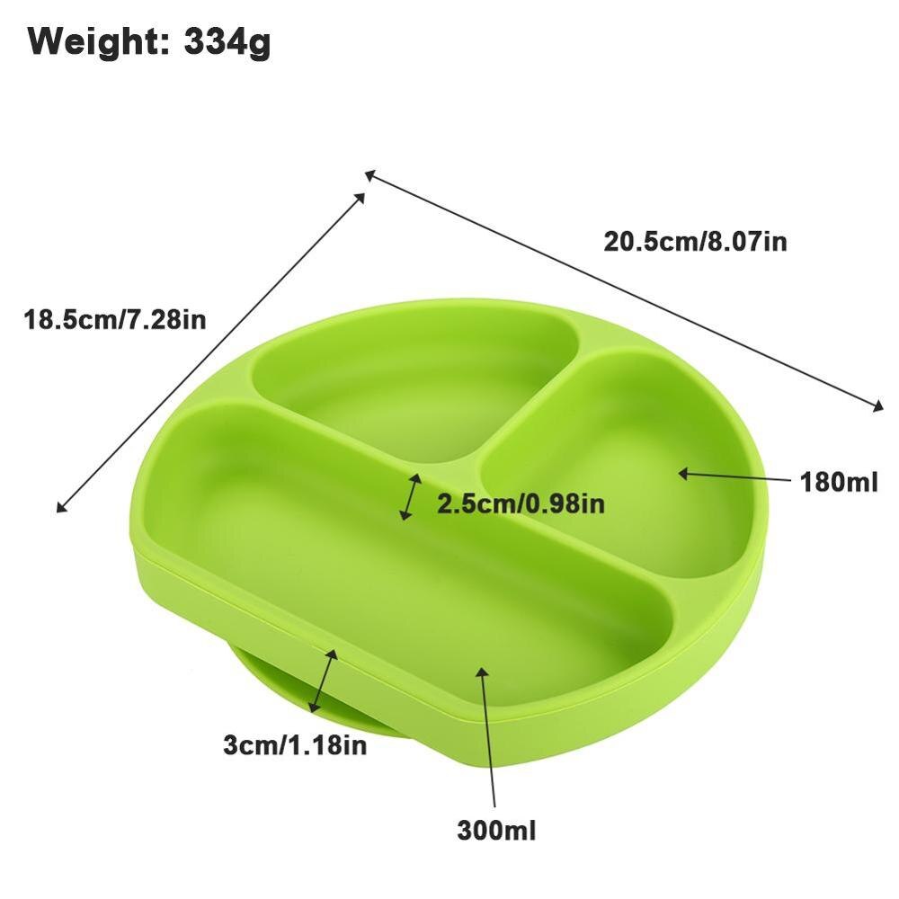 Baby Dishes Smiling Silicone Plate With Suction Cup Strong Sticky Divided Silicone Food Plate Children's Section Feeding Plate: Type A Green