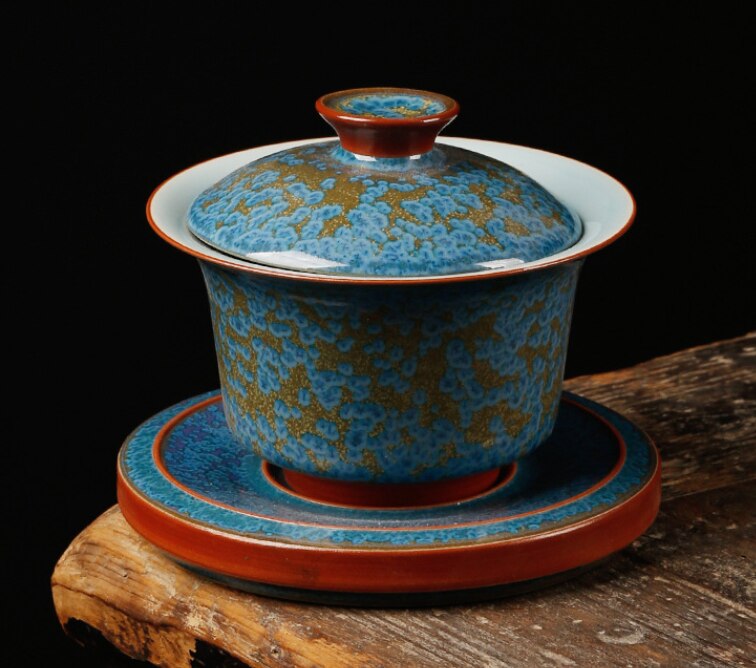 Blue Pottery Gaiwan Tea Set Hand Painted Ceramic P... Grandado