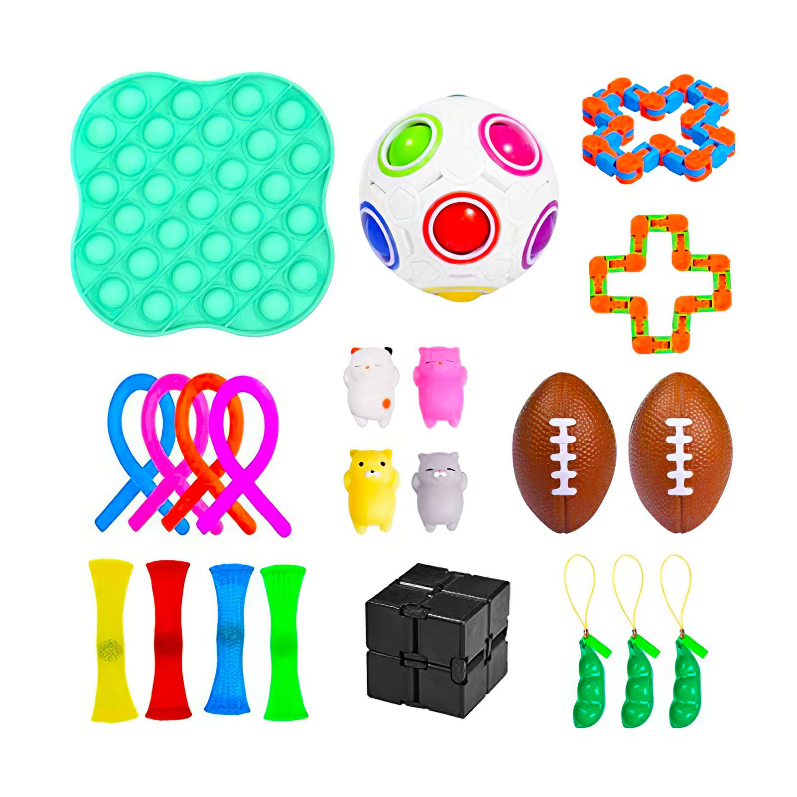 Fidget Toy Set - 16-24 Piece Assortment - Sensory Stress Relief Toys for Adults, Kids: 22pc