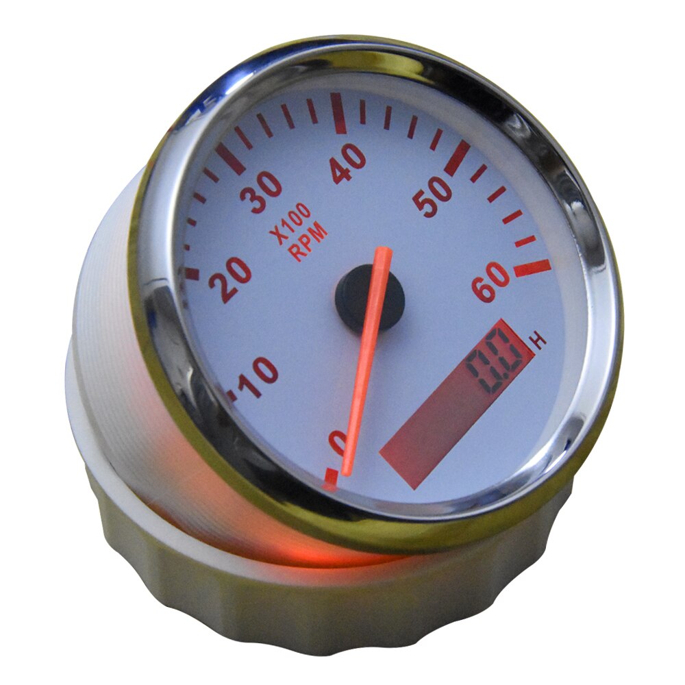 Marine Boat 0-6000RPM Tachometer Gauge Waterproof 85mm Tach Meter with LCD Hourmeter Speed Ration 9-32V Red Backlight