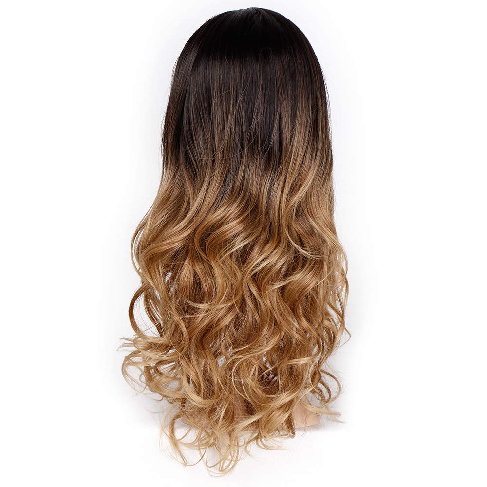 Perruque synthétique ondulée ombrée 24 pouces | Perruque noire Blonde, perruque naturelle ondulée et longue, perruque avec raie au milieu pour femmes: R3-30-27