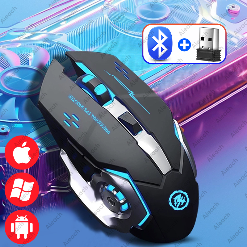 MDNG Ergonomic Gaming Mouse, 2.4G & Bluetooth 2000DPI Adjustable, Electroplating Backlit for iPad Pro/PC/Tablet (500mAh): WHITE