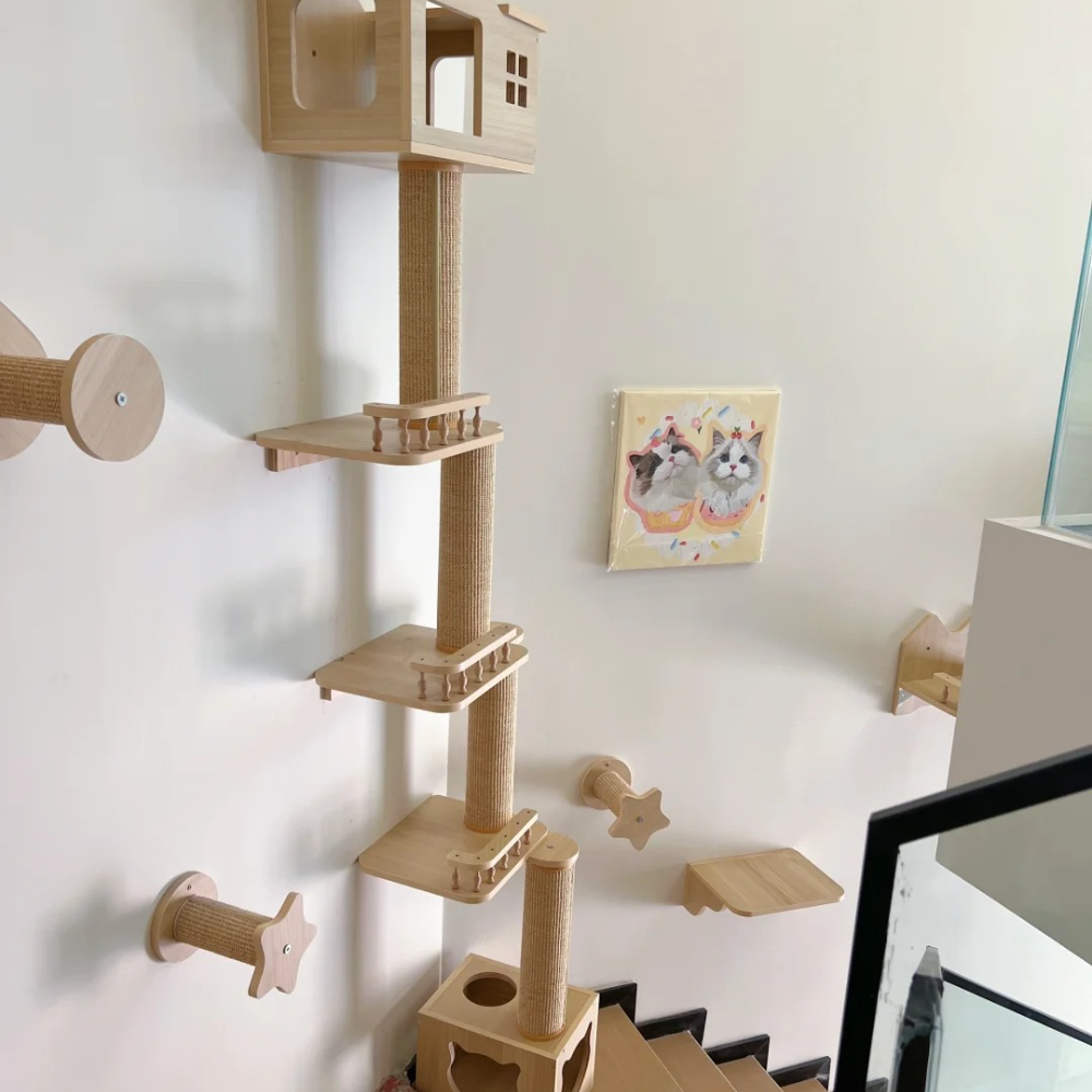 Cat Climbing Shelves Wall Mounted Cat Tree Tower Perches Scratching Posts Hammock Rope Ladder House Indoor Cat Gym Accessories