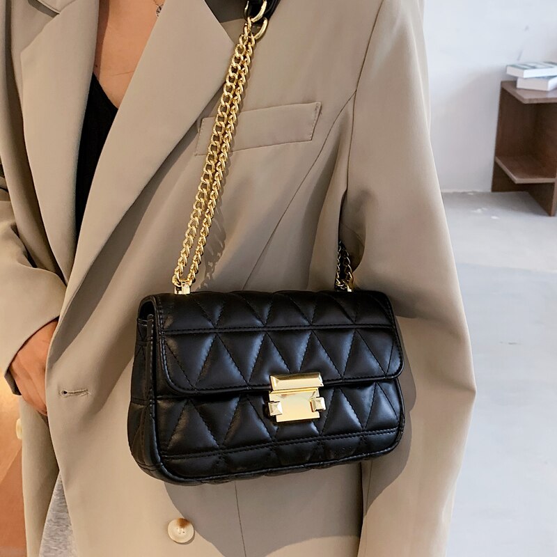 Treillis carré sac à bandoulière en cuir PU femmes concepteur sac à main chaîne épaule sac de messager