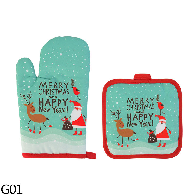 Gants anti-brûlure en coton pour micro-ondes, fournitures de cuisine, maniques anti-brûlure, décor de fête de noël à la maison, 2 pièces/ensemble: G01