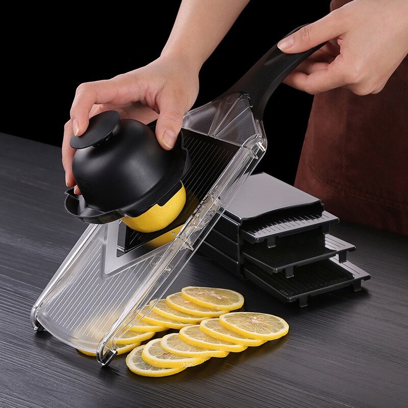 Ssgp handzame, verstelbare dikte groente v snijder rasp salade hulpmiddel, perfect voor salade en alle groenten: Zwart