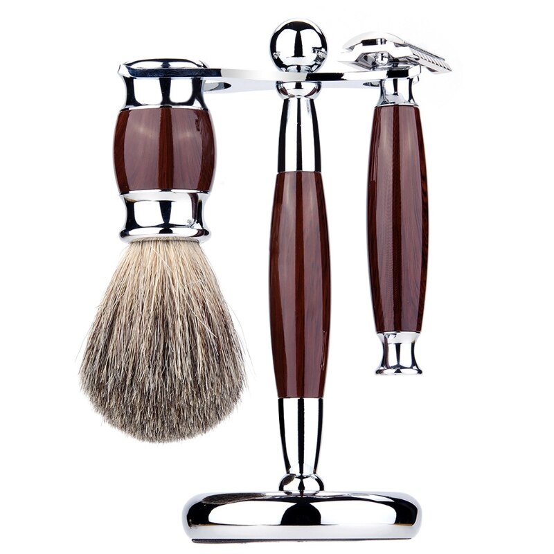 Kit de rasage manuel pour hommes, brosse de nettoyage de barbe, support de rasoir, ensemble d'outils de toilettage: E