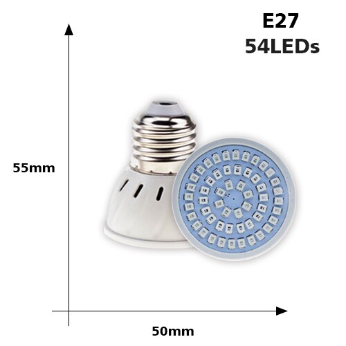Fullspektret ledet plante vokser lyspære  e27 MR16 gu10 220v fitolampy phyto lampe til innendørs hageplanter blomst hydroponics vokser: E27 54 lysdioder 220v