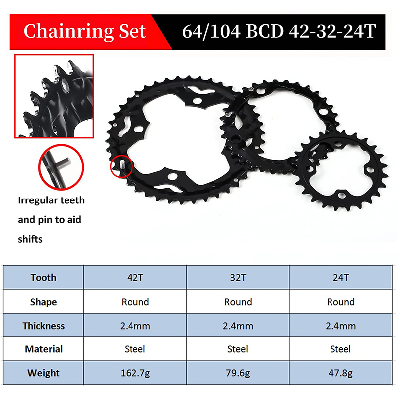 BUCKLOS 104/64 BCD plato de bicicleta 22T 24T 26T 32T 38T 42T 44T MTB plato 9S 10S rueda de cadena de bicicleta de montaña piezas de bicicleta