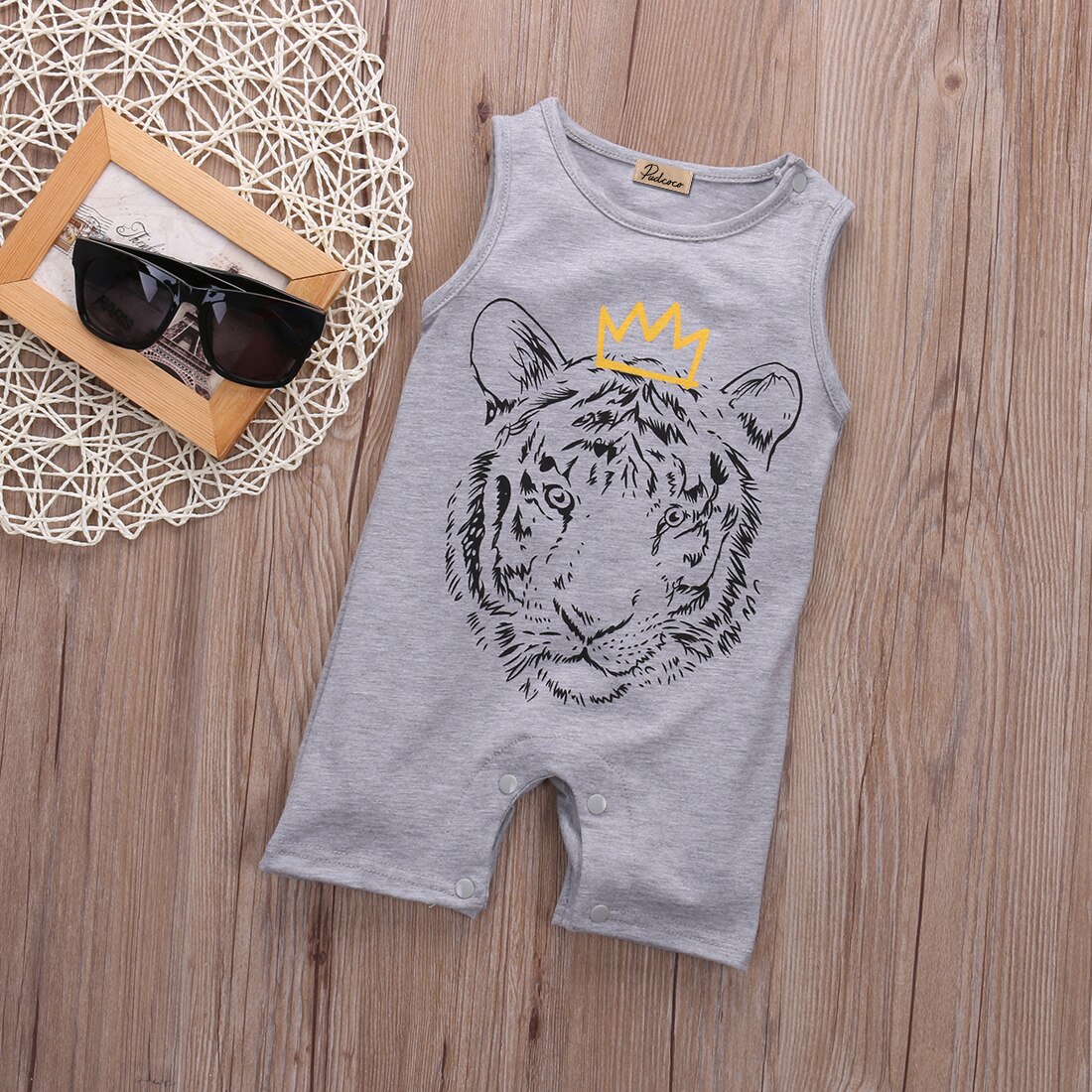 Neue Baumwolle Neugeborenen Baby Jungen Kleidung Tiger Gedruckt Baby Spielanzug-overall Overall Hülse Sommer Baby Jungen Strampler