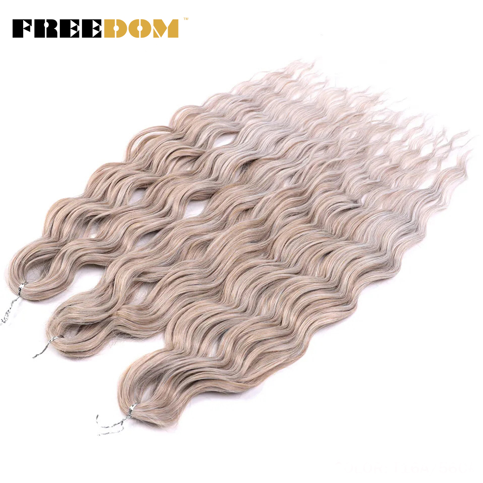 Syntetiske løse dybe bølger fletninger med hårextensions 24 cm dyb krøllet twist hæklet fletning med ombre blond brunt anna hår: #14