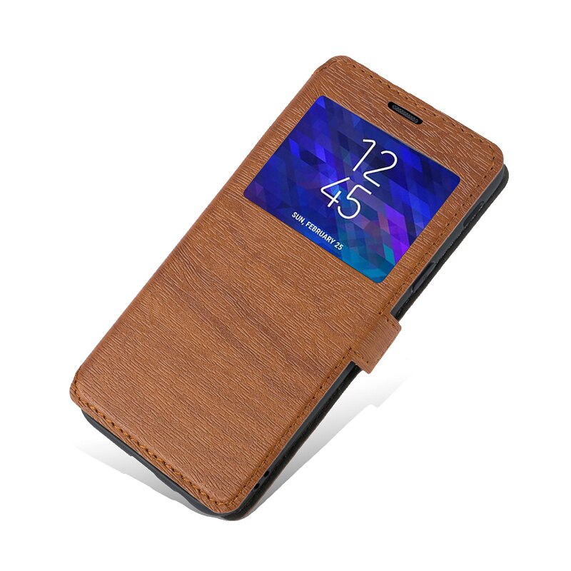 Pu leren telefoonhoesje voor huawei  y6p flipcase voor huawei  y6p kijkvenster boekhoes zachte tpu siliconen achterkant: Bruin