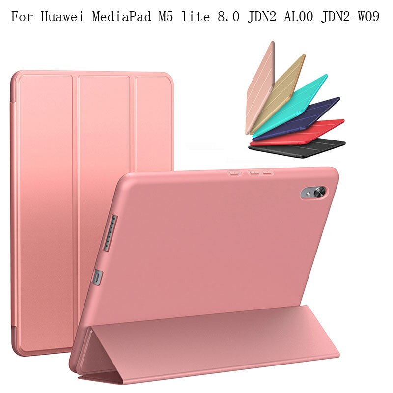 Tri-Fold Flip Stand Smart Case Voor Huawei Mediapad M5 Lite 8.0 JDN2-AL00 JDN2-W09, pu Leer Ultra Dunne Magnetische Tablet Case