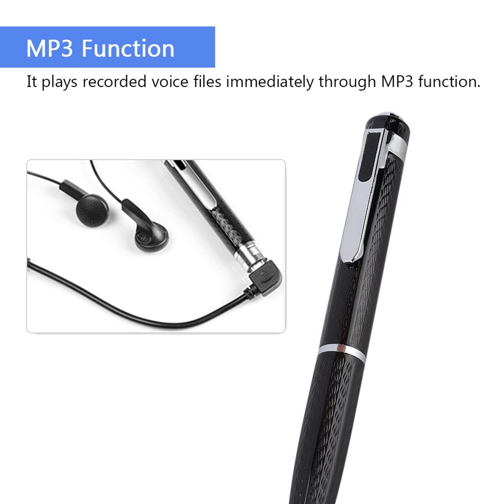 Penvormige continue 12-uurs digitale voicerecorder 192Kbps Audiorecorder met één knop Draagbare audio-video