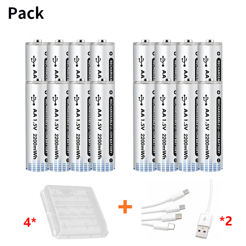 Batería recargable de iones de litio, pila AA, USB, tipo c, gran capacidad, 1,5 V, 2200mWh, carga rápida, para ratón de juguete