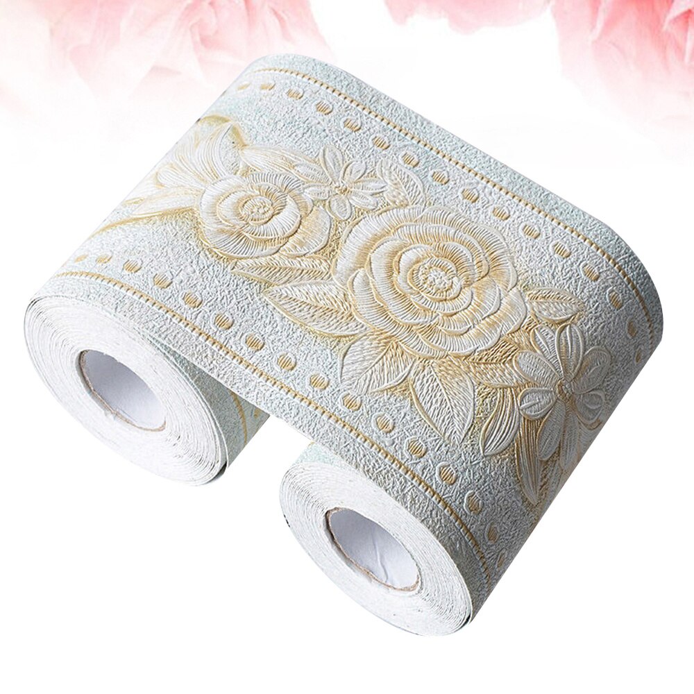 Green Background Rose Printing Wallpaper Border Sticker Pretty Waist Line Wall Sticker Waterproof Self Adhesive PVC Wallpaper Bo: Default Title