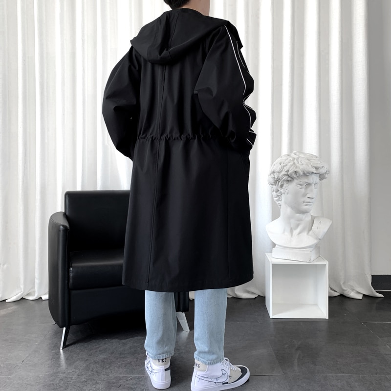 Veste longue à capuche pour homme, Streetwear, coupe-vent décontracté, trench-coat à la , printemps automne