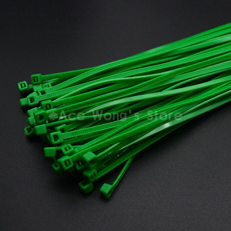 100 stk / pakke 4*200mm bredde 2.7mm farverige fabriksstandard selvlåsende nylon kabelbånd af plast, trådbinder: Grøn