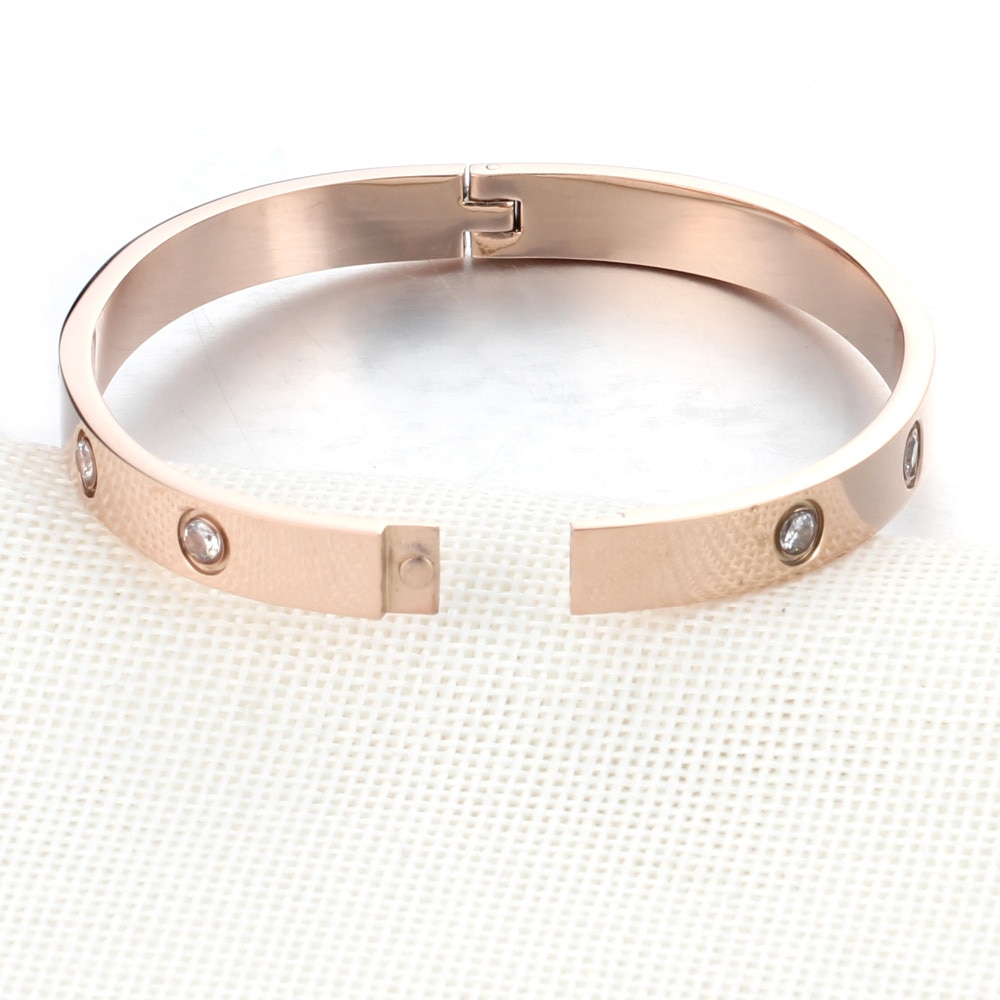 Pulseras de tornillo para amantes de las mujeres pulseras y brazaletes de acero inoxidable piedra de cristal 3 colores mujer joyería (BA101759)