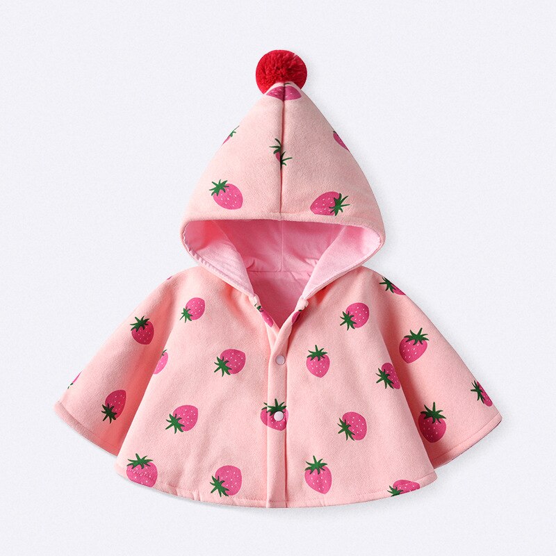 Fødte drenge og piger cape hættetrøje kappe dejligponchos overtøj lyserød jordbær falder varmt spædbarn romper