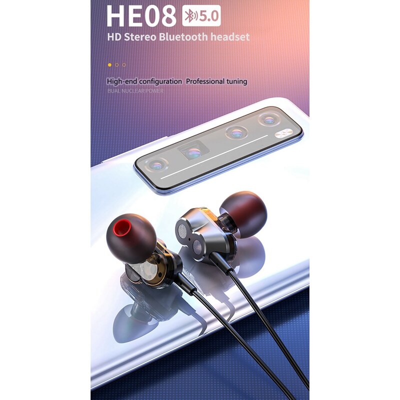 Lenovo-auriculares inalámbricos HE08 con Bluetooth 5,0, dispositivo de audio estéreo HIFI, para deportes y correr, resistente al agua, para iPhone, Xiaomi y Huawei