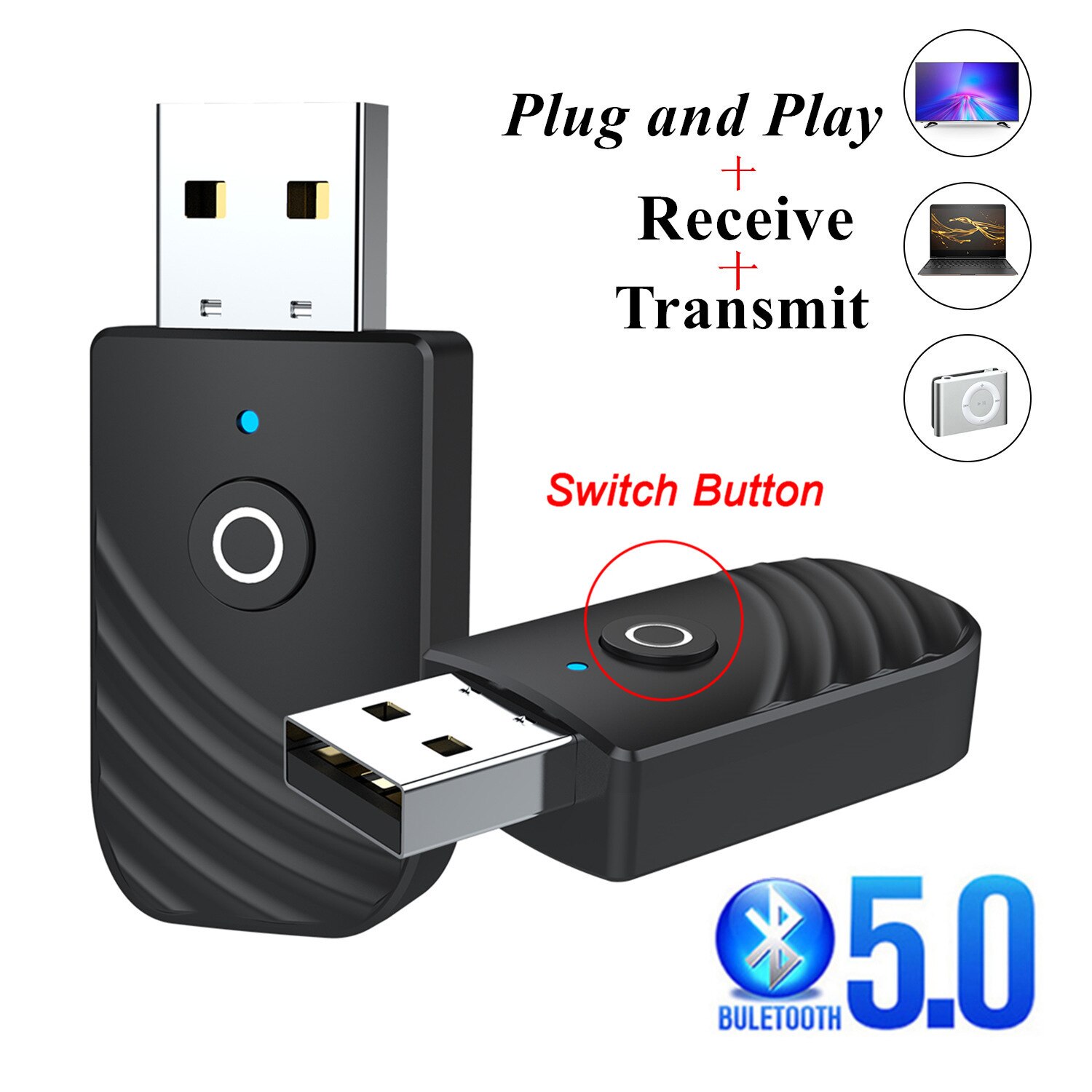 5.0 Bluetooth Audio Receiver Transmitter Three in One USB Adapter TV Computer Car SY319