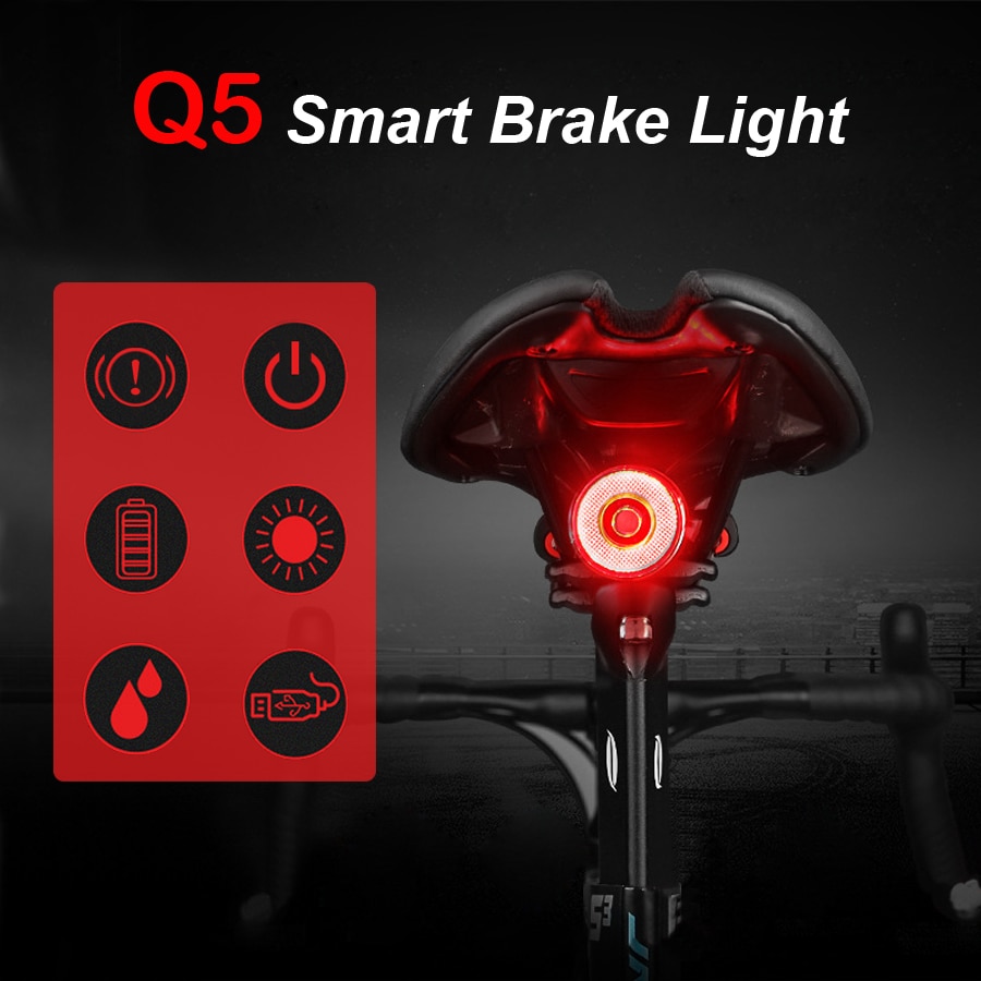 Q5 Smart Fiets Achterlicht Auto Brake Sensing Usb Oplaadbare Waterdichte Led Zaklamp Fietsen Achterlicht Fiets Licht Accessoires