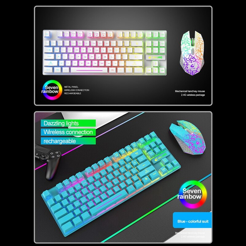 Ziyou Lang Draadloze Gaming Toetsenbord En Muis Combo 2.4Ghz Oplaadbare Rgb Verlicht Toetsenbord Met 2400Dpi Gaming Muis