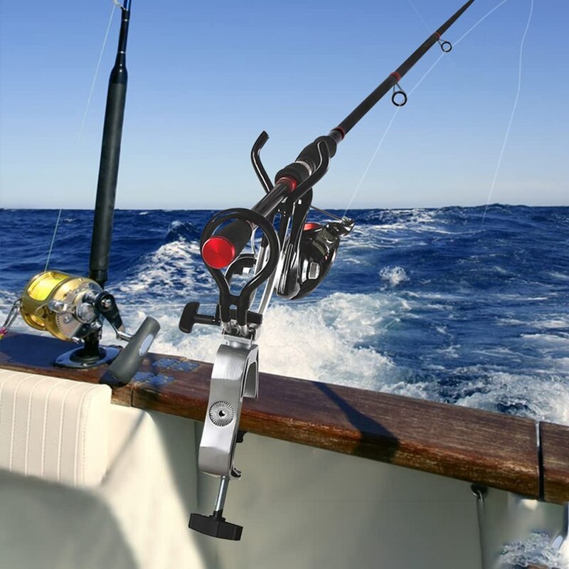 2Pcs Boat Fishing Aluminum Alloy Rod Holder Fishing Pole Dock Holder Adjustable Dual-Use Clamp On Rod Holder For Boat