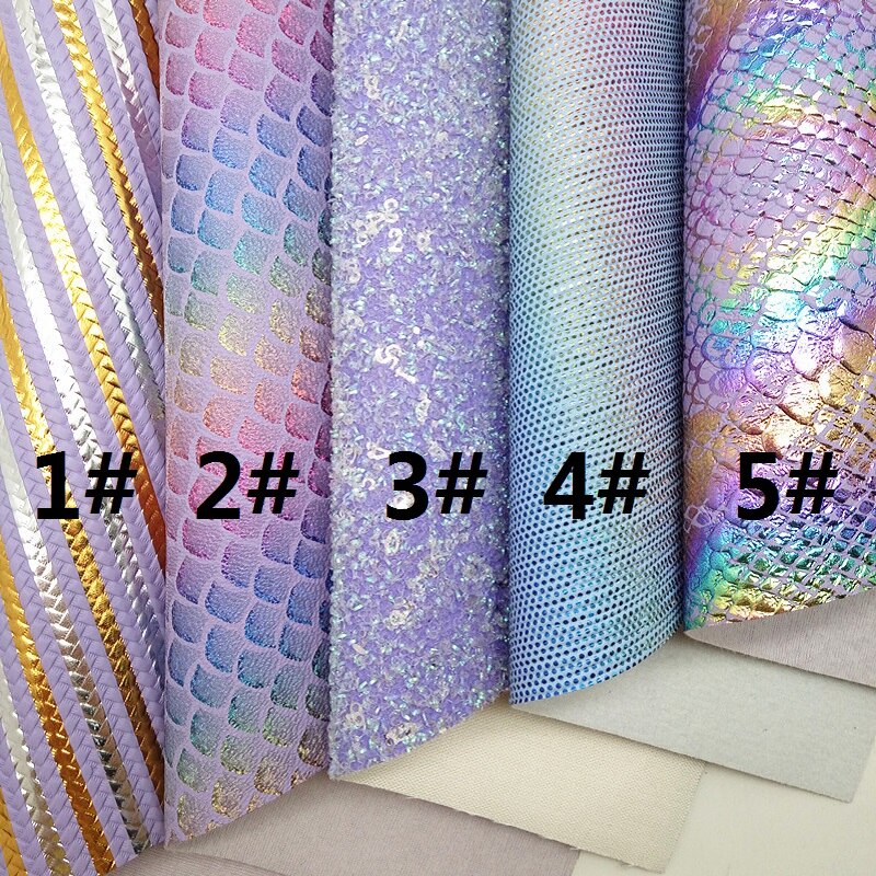 Tela de piel sintética con purpurina púrpura, estampado a rayas, sirena, para arco A4, 21x29CM, Twinkling Ming XM027A