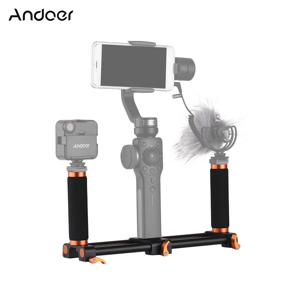 Andoer Dual Handheld Grip Bracket Kit Gimbal 1/4 Inch Schroef Mounts Extended Handvat voor Zhiyun Feiyu Stabilisator