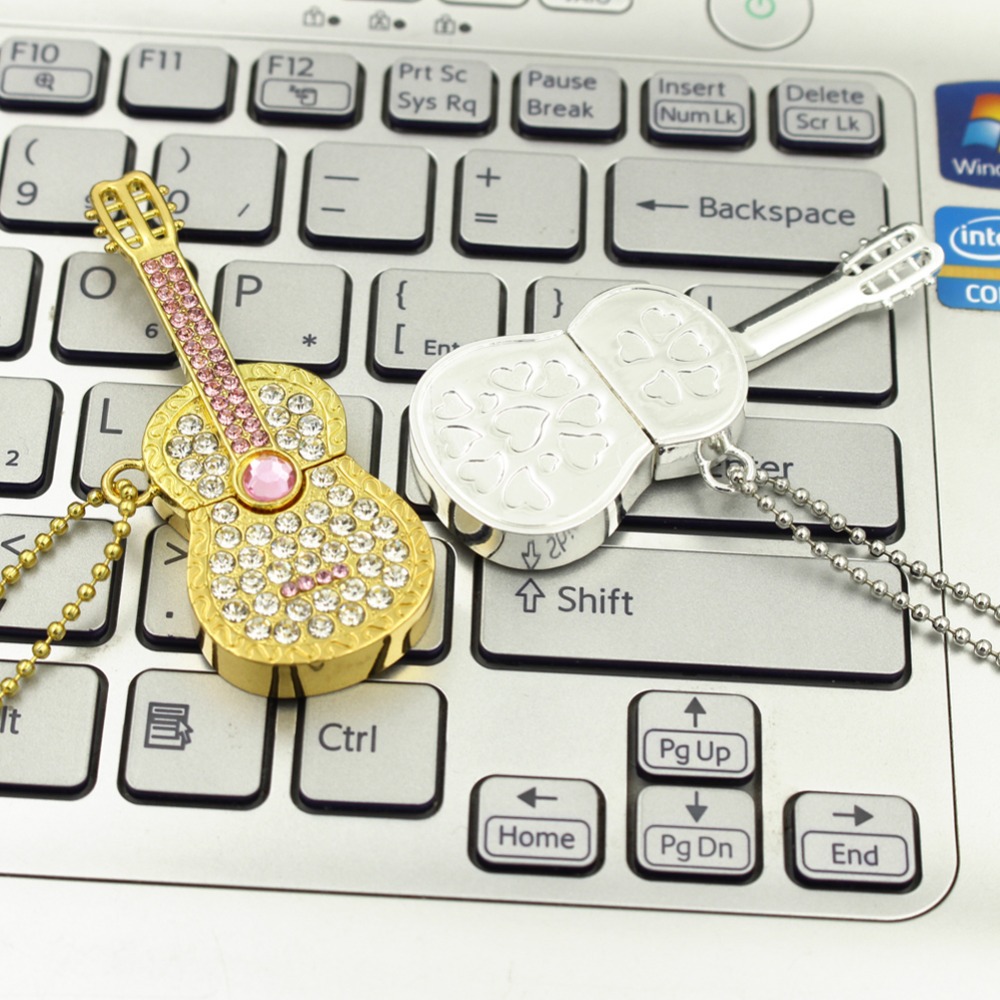 USB Flash Drive флешка 8GB 16GB Pen Drive 32GB Pendrive Colorful Diamond U Disk 2.0 Gold Silver Crystal Guitar Memory stick